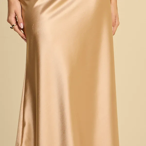 SAIA MIDI  MALHA CETIM DOURADO MIRA VEST