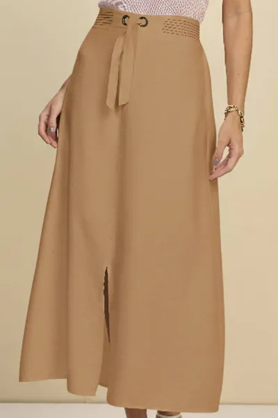 SAIA MIDI VISCOSE DE LINHO AMÊNDOA MIRA VEST