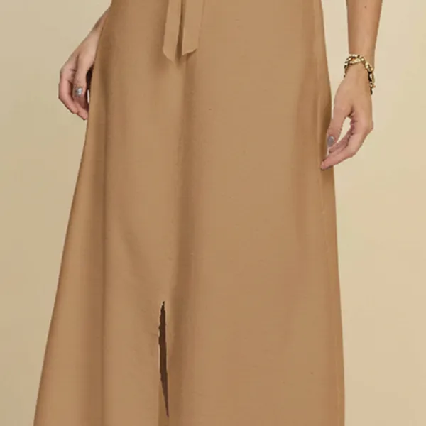 SAIA MIDI VISCOSE DE LINHO AMÊNDOA MIRA VEST