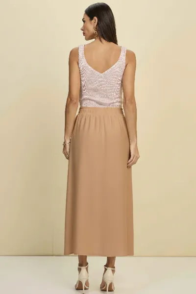 SAIA MIDI VISCOSE DE LINHO AMÊNDOA MIRA VEST