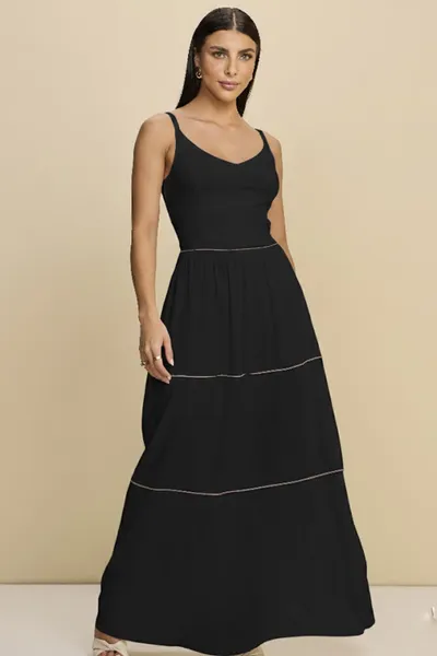 VESTIDO LONGO VISCOLINHO PRETO MIRA VEST