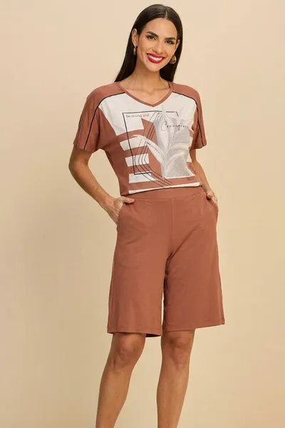 CONJUNTO BLUSA DECOTE V BERMUDA MOUSSE MIRA VEST