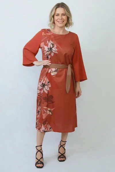 VESTIDO MANGAS 3/4 TERRACOTA MIRA VEST