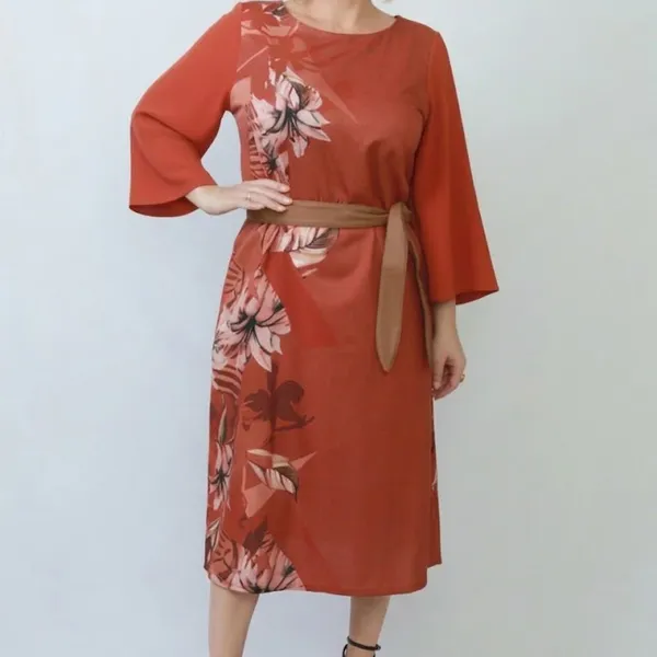 VESTIDO MANGAS 3/4 TERRACOTA MIRA VEST