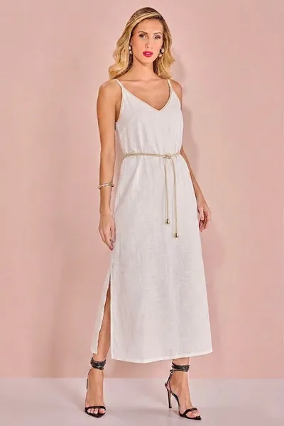 VESTIDO LONGUETE VISCOLINHO COM LUREX OFF WHITE MI