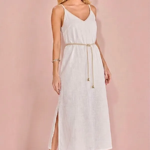VESTIDO LONGUETE VISCOLINHO COM LUREX OFF WHITE MI