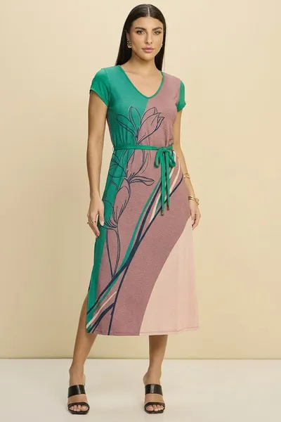 VESTIDO MIDI MALHA CREPONADA VERDE MIRA VEST