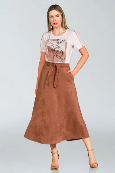 SAIA MIDI SUEDE COM CINTO MARROM MIRA VEST