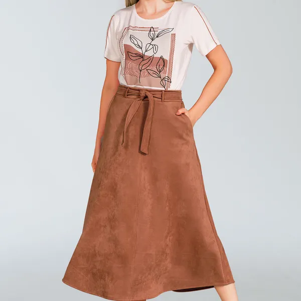 SAIA MIDI SUEDE COM CINTO MARROM MIRA VEST