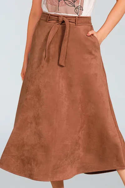SAIA MIDI SUEDE COM CINTO MARROM MIRA VEST SAIA MIDI SUEDE COM CINTO MARROM MIRA VEST