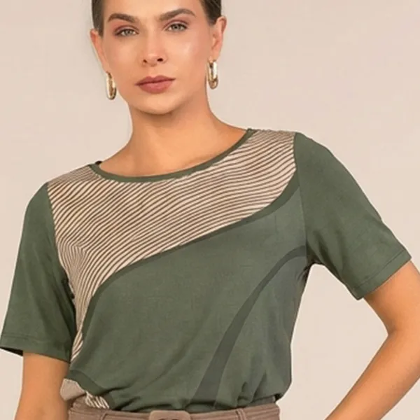 Blusa Plano Fluido Decote Canoa Oliva Mira Vest