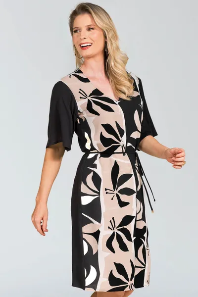 VESTIDO CREPE COM CINTO PRETO MIRA VEST