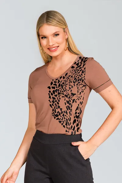 T-SHIRT VISCOLYCRA DECOTE V COM GLITTER MOUSSE MIRA VEST