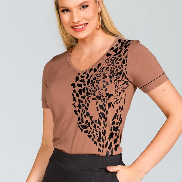 T-SHIRT VISCOLYCRA DECOTE V COM GLITTER MOUSSE MIRA VEST
