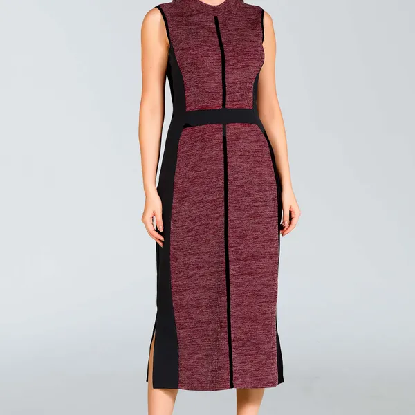 VESTIDO MALHA TEXTURIZADA COM RECORTES MIDI BORDÔ MIRA VEST