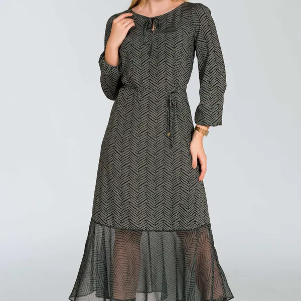 Vestido Longuete com Cinto e Transparência Mate Mira Vest