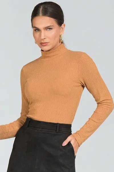 BLUSA CANELADA GOLA ALTA BEGE MIRA VEST