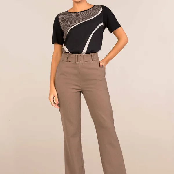 Calça Alfaiataria Camurça com Cinto Mira Vest