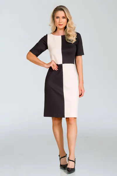 VESTIDO PONTO ROMA COM RECORTES PRETO MIRA VEST