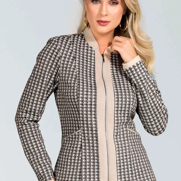 JAQUETA JACQUARD COM PELE SINTÉTICA CINZA MIRA VEST