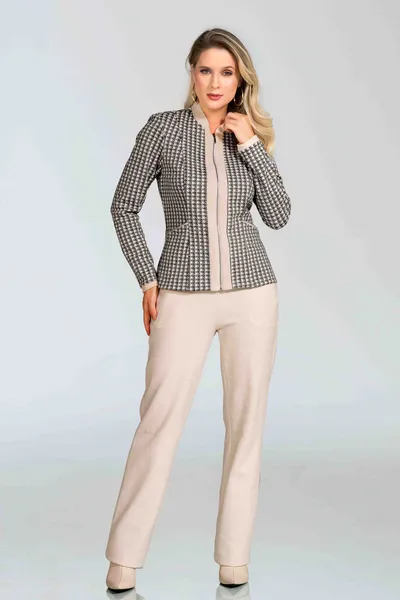 JAQUETA JACQUARD COM PELE SINTÉTICA CINZA MIRA VEST
