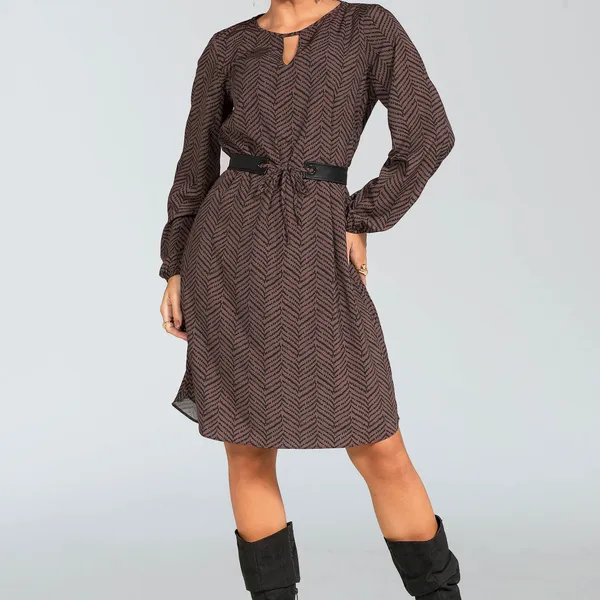 Vestido Cobre com Cinto Couro Sintético Mira Vest