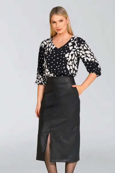 BLUSA PLANO FLUIDO DECOTE V PRETO/GELO MIRA VEST BLUSA PLANO FLUIDO DECOTE V PRETO/GELO MIRA VEST