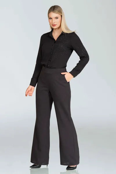 Camisa Viscolinho com Pedrarias Preto Mira Vest Camisa Viscolinho com Pedrarias Preto Mira Vest