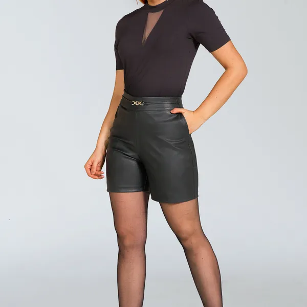 BERMUDA COURO SINTÉTICO PRETO MIRA VEST