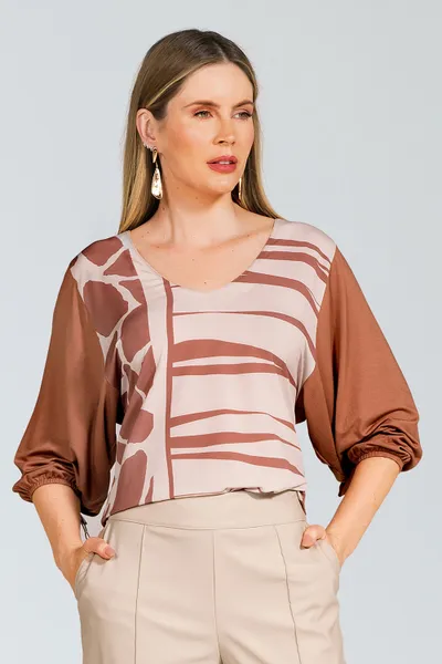 BLUSA PLANO FLUIDO COM VISCOLYCRA DECOTE V MOUSSE MIRA VEST