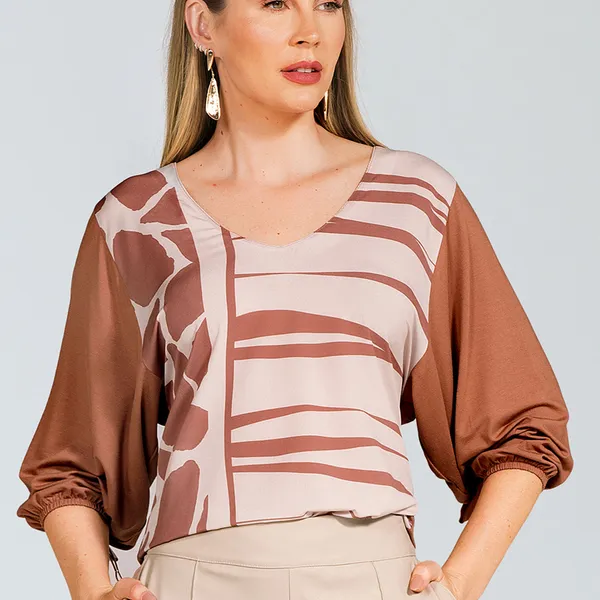 BLUSA PLANO FLUIDO COM VISCOLYCRA DECOTE V MOUSSE MIRA VEST