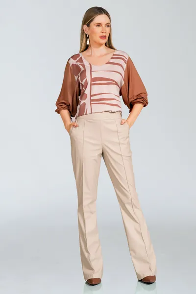 BLUSA PLANO FLUIDO COM VISCOLYCRA DECOTE V MOUSSE MIRA VEST