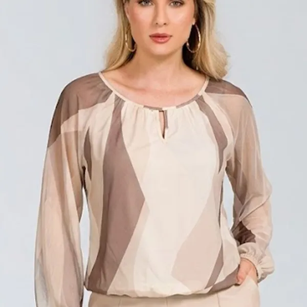 Blusa Plano Fluido com Transparência Decote Canoa Gelo Mira Vest