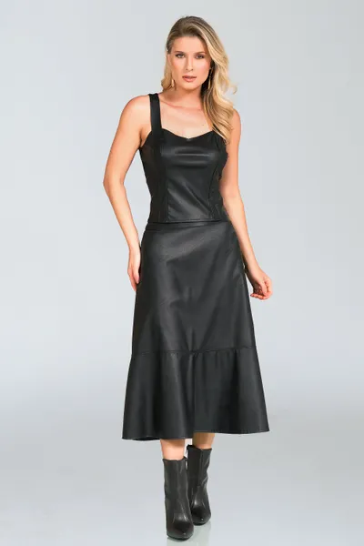 CROPPED COURO SINTÉTICO COM PONTO ROMA PRETO MIRA VEST