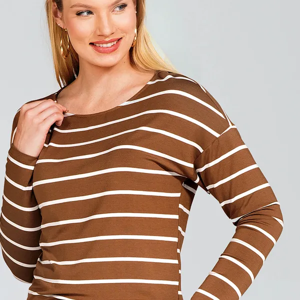 BLUSA VISCOLYCRA LISTRADA MARROM MIRA VEST