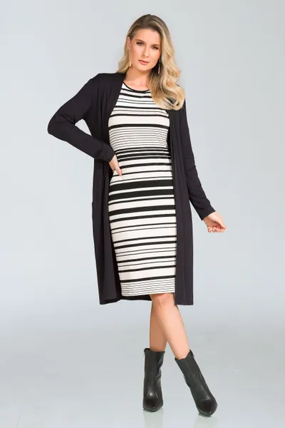 DUETO VISCOLYCRA COM VESTIDO LISTRADO PRETO MIRA VEST