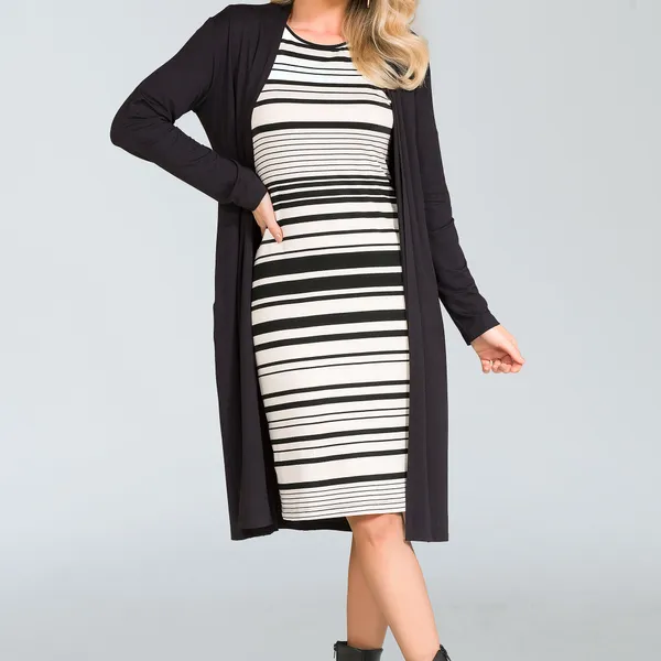 DUETO VISCOLYCRA COM VESTIDO LISTRADO PRETO MIRA VEST