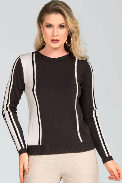 BLUSA TRICÔ PRETO/OFF MIRA VEST
