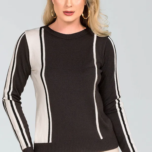 BLUSA TRICÔ PRETO/OFF MIRA VEST