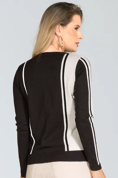 BLUSA TRICÔ PRETO/OFF MIRA VEST