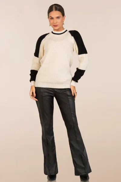 BLUSA TRICÔ GOLA ALTA OFF/PRETO MIRA VEST BLUSA TRICÔ GOLA ALTA OFF/PRETO MIRA VEST
