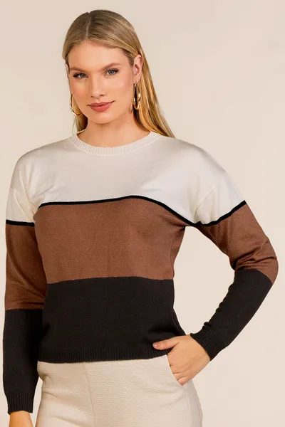 BLUSA TRICÔ OFF/MOUSSE/PRETO MIRA VEST