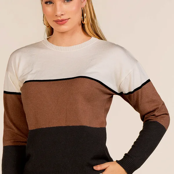 BLUSA TRICÔ OFF/MOUSSE/PRETO MIRA VEST