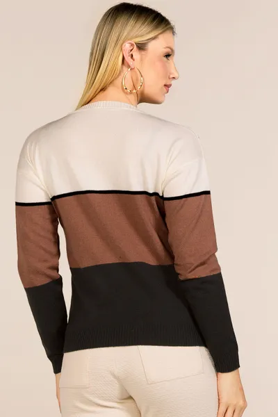BLUSA TRICÔ OFF/MOUSSE/PRETO MIRA VEST BLUSA TRICÔ OFF/MOUSSE/PRETO MIRA VEST