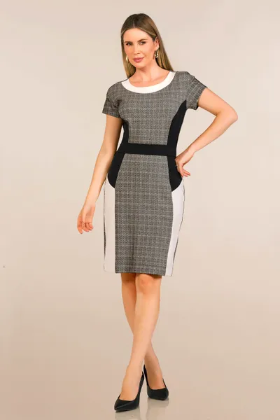 VESTIDO JACQUARD COM RECORTES OFF WHITE MIRA VEST