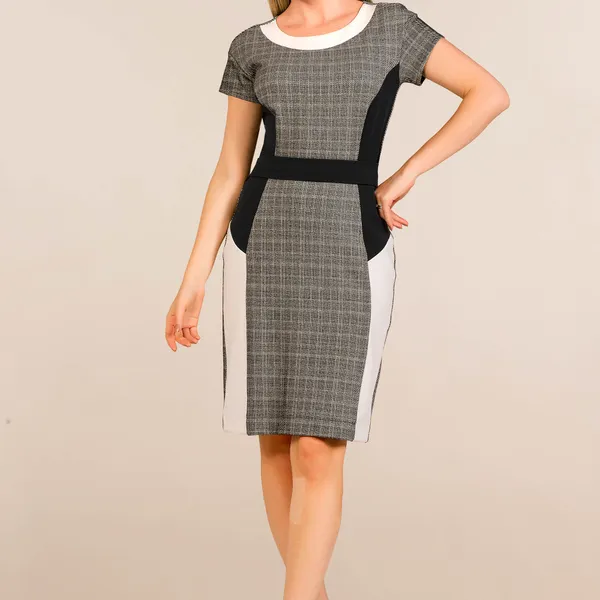 VESTIDO JACQUARD COM RECORTES OFF WHITE MIRA VEST