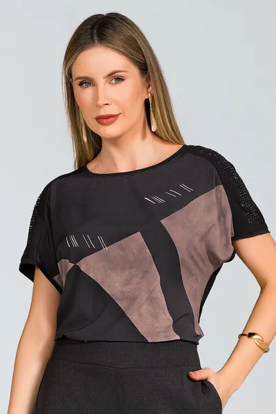 Blusa Tecido Plano Preto e Viscolycra Mira Vest
