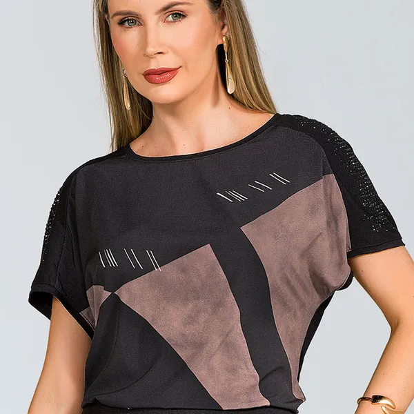Blusa Tecido Plano Preto e Viscolycra Mira Vest