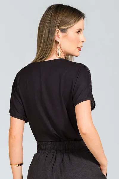 Blusa Tecido Plano Preto e Viscolycra Mira Vest