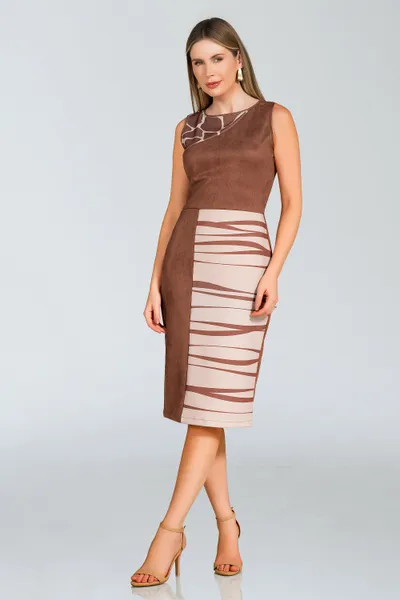 VESTIDO SUEDE COM RECORTES CHANEL MARROM MIRA VEST